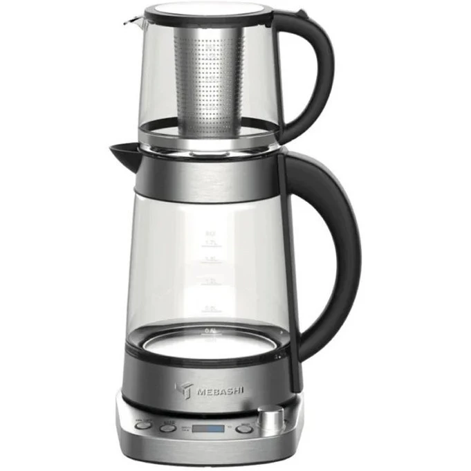 چای ساز برقی مباشی مدل ME-TM307 ظرفیت ۱.۷ لیتر با کتری شیشه‌ای و قوری ۱ لیتری