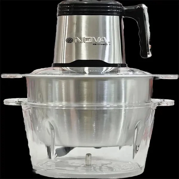 خردکن و غذاساز ۸ کاره نوا مدل NM-1118MCS-3 با کاسه شیشه‌ای و استیل ۳ لیتری