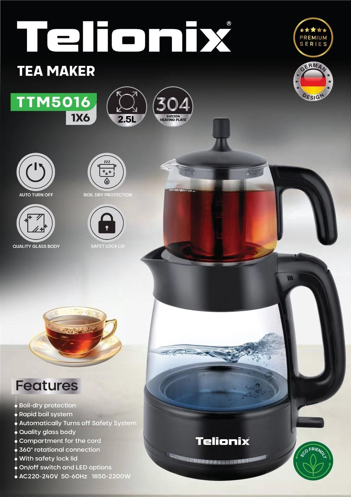چای‌ساز تلیونیکس مدل TTM5016 ظرفیت 2.5 لیتر